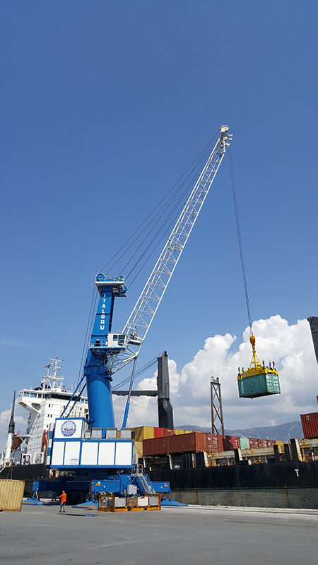 ITALGRU blue mobile harbour crane in a port